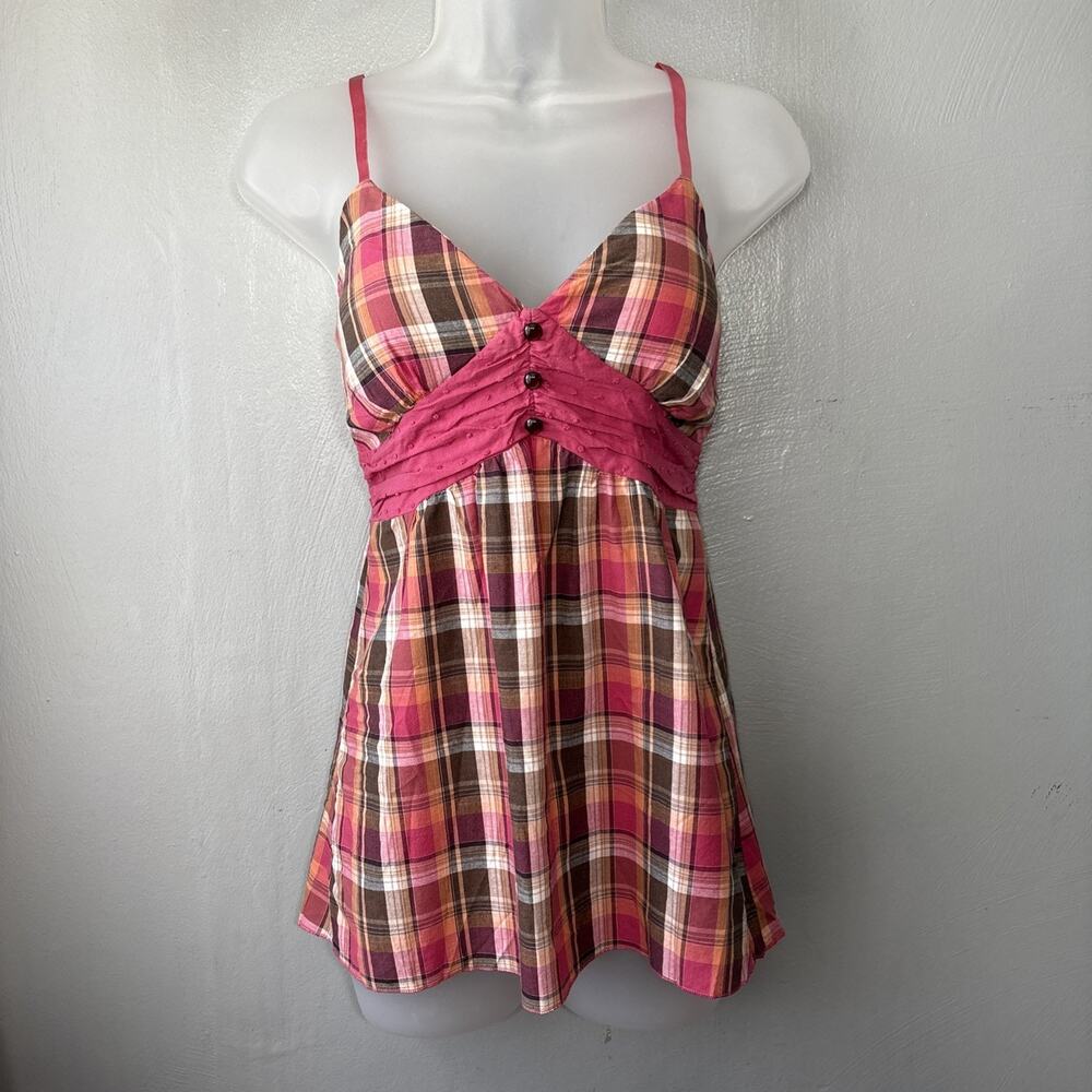 Vanity Babydoll Top Juniors Size XS Pink Preppy Plaid Y2K 2000s Coquette Mall